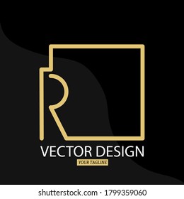 Stylized letter R with a square frame. Vector template for logo, label or sticker.