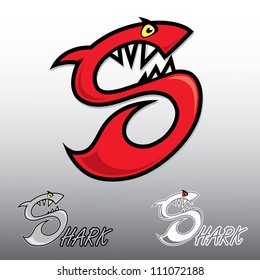 Stylized letter S in the form of a red shark - vector illustration