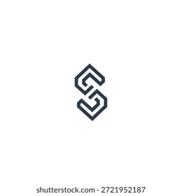Letra estilizada S inicial trabalhada a partir de linhas contínuas de azul escuro criando um logotipo de monograma geométrico simétrico e moderno