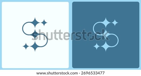 Stylized Letter S Logo Design with Sparkling Circles and Stars.