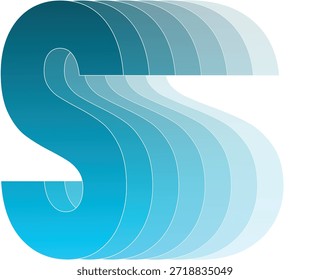 Design estilizado da letra S. Gradiente azul em camadas com efeito de profundidade. Ideal para logotipos, marcas, cartazes e gráficos modernos.