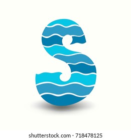 Stylized letter from sea waves for design. Marine theme. Water Wave abstract. 