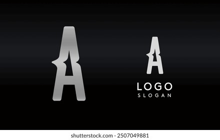 Stylized letter A with sharp, abstract cuts like bullet passing trail through letter for modern sleek logo design, creative agencies branding, tech startup, corporate identity. Vector illustration.