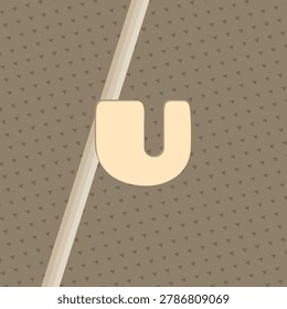 Stylized letter U, coffee mellow morning color palette, layered line backdrop, sunburst fan, shadowed lettering, starburst border mask, triangle texture pattern, with whipped butter, oatmeal, tan leather, driftwood color
