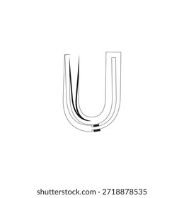 Ilustração de vetor de letra U estilizada com linhas geométricas abstratas e elementos gráficos de design brutalistas