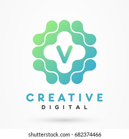 Stylized letter V Creative Digital logo design template