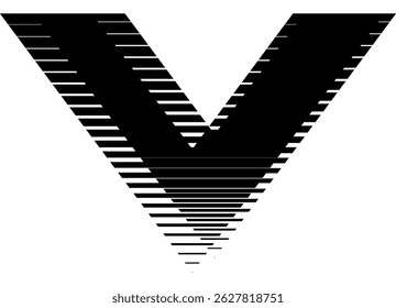 Stylized letter V formed by bold black stripes on a clean white background. Modern geometric vector design resembling an arrow or logo element. for branding, signage, or graphic compositions