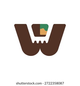 Un diseño estilizado del logotipo de la letra W en colores marrones y verdes, abstracto y moderno.