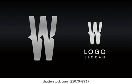 Stylized letter W with sharp, abstract cuts like bullet passing trail through letter for modern sleek logo design, creative agencies branding, tech startup, corporate identity. Vector illustration.