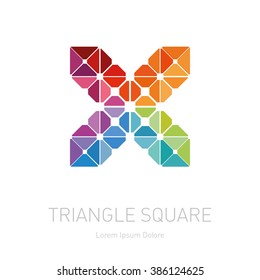 Stylized letter X. Low-poly mesh. Modern stylish logo. Design element with squares, triangles and rhombus. Vector logotype template. Grid structure. 