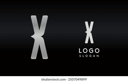 Stylized letter X with sharp, abstract cuts like bullet passing trail through letter for modern sleek logo design, creative agencies branding, tech startup, corporate identity. Vector illustration.