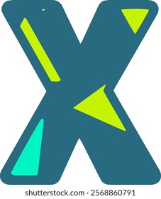 A stylized letter X in teal with bright green and cyan accents. The bold design and vibrant colors make it visually striking and suitable for modern graphic projects