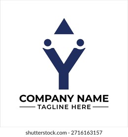 A stylized letter y logo design featuring community figures and an upward aiming triangle