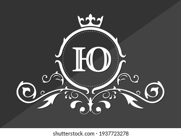 Stylized letter Y of the Russian alphabet. Monogram template with ornament and crown for design of initials, business cards, logos, emblems and heraldry. Vector illustration