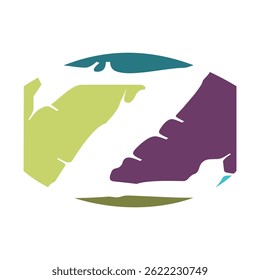 A stylized letter Z formed by white negative space, surrounded by abstract shapes in teal, lime green, purple, and olive.