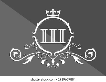 Stylized letter ZH of the Russian alphabet. Monogram template with ornament and crown for design of initials, business cards, logos, emblems and heraldry. Vector illustration
