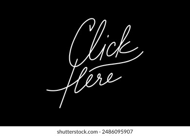 Stylized lettering. Inscription "Click here" Neon Outline 2d vector image. Sticker for social media. Backdrop.