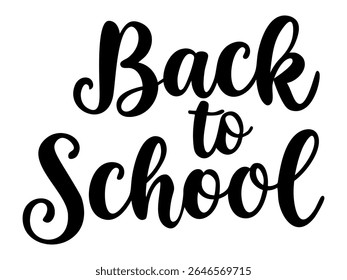 Stylized lettering of the phrase Back to School in a bold cursive font. Perfect for educational campaigns, school advertisements and seasonal learning-themed designs. Vector illustration