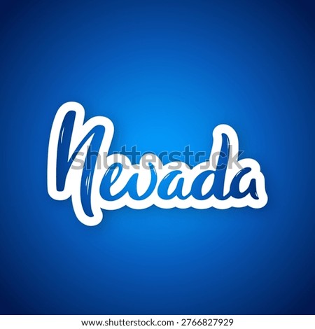 Stylized lettering represents Nevada, vibrant blue background enhances appeal