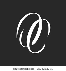 Stylized letters OC or CO monogram logo design with overlapping two letters O and C combination, oval shapes and sleek lines aesthetic initials on a black background.