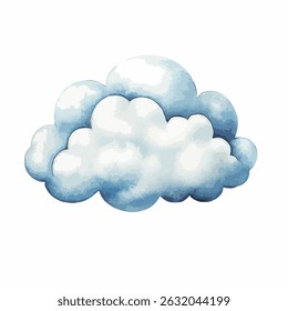 Uma nuvem de cúmulo de aquarela estilizada, azul claro e branca, com bordas suaves e misturadas e detalhes texturizados, é apresentada em uma visão completa.