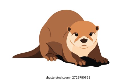 Lontra marrom clara estilizada, deitada sobre um fundo branco