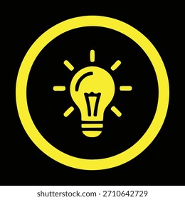 A stylized light bulb emitting bright light within a circle. It symbolizes creativity, new ideas, problem-solving, inspiration, and invention.