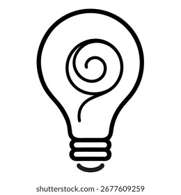 A stylized light bulb icon featuring a creative, swirling design within its outline, symbolizing ideas and innovation.