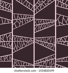 Stylized light pink cracks on warm maroon background. Seamless pattern.