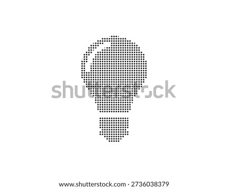 A stylized lightbulb made up of small black dots on a white background, symbolizing creativity and bright ideas