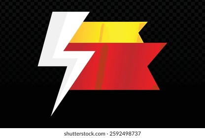 Stylized lightning bolt with ribbon-like elements in red, yellow, and white, symbolizing speed, power, or electricity. Modern and energetic, perfect for creative, tech, or high-impact-themed designs.