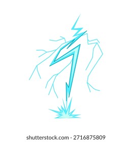 Parafuso de raio estilizado batendo em uma superfície com uma explosão energética brilhante, simbolizando potência elétrica, velocidade, impacto súbito, energia e movimento dinâmico para uso de design
