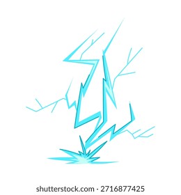 Un rayo estilizado golpeando el suelo, creando un impacto eléctrico brillante y simbolizando el poder, la energía, el choque y la fuerza repentina en una ilustración dinámica y gráfica