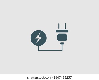 um raio estilizado dentro de um círculo conectado por um cabo a um plugue elétrico