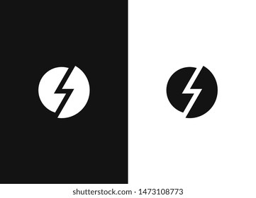 Stylized lightning sign, power, strength. Electricity energy power symbol. Flat web button. Simple vector element icon in a modern style for your design. Black white version.