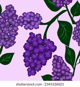 Stylized lilac in flat style. Vector seamless pattern