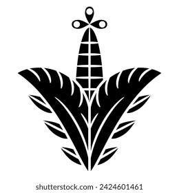 Stylized lily flower. Fold style. Black and whit silhouette. Floral element.