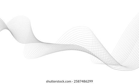 Stylized line art background. Abstract silver and white wave element design with lines created using blend tool, trendy