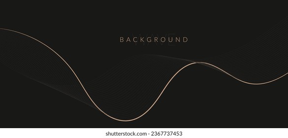 Stylized line art background design with black and golden wavy lines. Design elements of science and technology elements with line design. Vector illustration of black and golden wave lines.