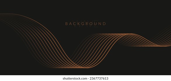  Stylized line art background design with black and golden wavy lines. Design elements of science and technology elements with line design. Vector illustration of black and golden wave lines.