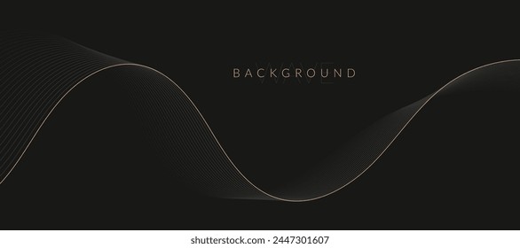 Diseño de fondo estilizado de arte de línea con líneas onduladas negras y doradas. Elementos de diseño de Elementos en ciencia y tecnología con diseño de línea. Ilustración vectorial de líneas onduladas negras y doradas.
