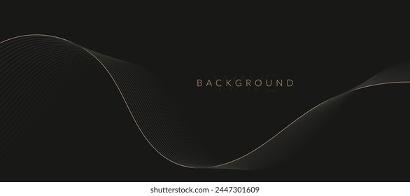 Stylized line art background design with black and golden wavy lines. Design elements of science and technology elements with line design. Vector illustration of black and golden wave lines.
