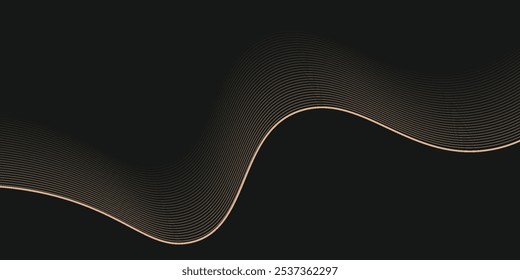 Stylized line art background design with black and golden wavy lines. Design elements of science and technology elements with line design