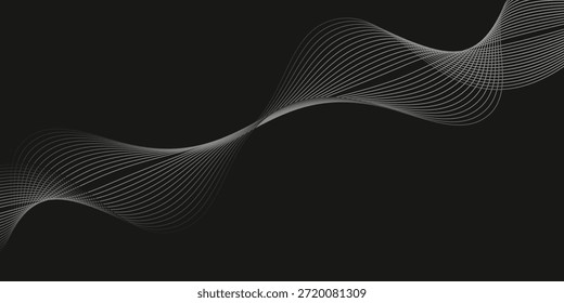Design de fundo estilizado com linhas onduladas pretas e douradas. Elementos de design de elementos de ciência e tecnologia com design de linha. Ilustração vetorial de linhas de ondas pretas e douradas.
