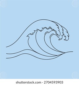 Estilizado arte de línea rompiendo la ola del océano ola azul rompiendo la ola del agua