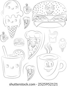 Stylized line art of a classic fast food and drink item.