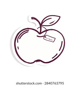 A stylized line art drawing of an apple featuring a small hanging tag with text meant for a teacher gift