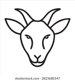 Stylized line art of goat head with prominent horns.