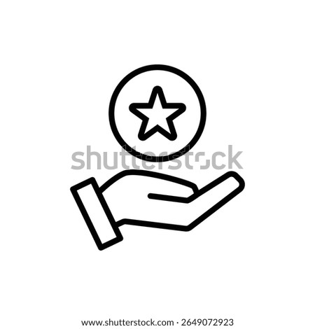 Stylized line art hand gently holds a star symbol coin against a clean white backdrop, conveying concepts of achievement or rewards and great for minimalist website or app design.