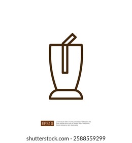 Stylized Line Art Icon of a Beverage Glass with a Straw Representing a Refreshing Coffee Drink in Minimalist Design